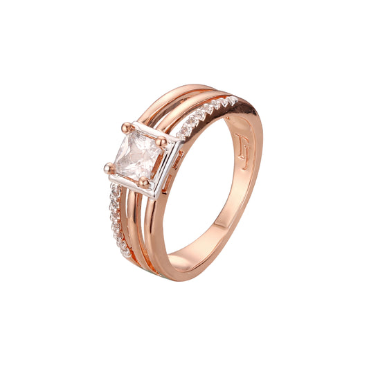 Rose Gold two tone solitaire emerald cut rings