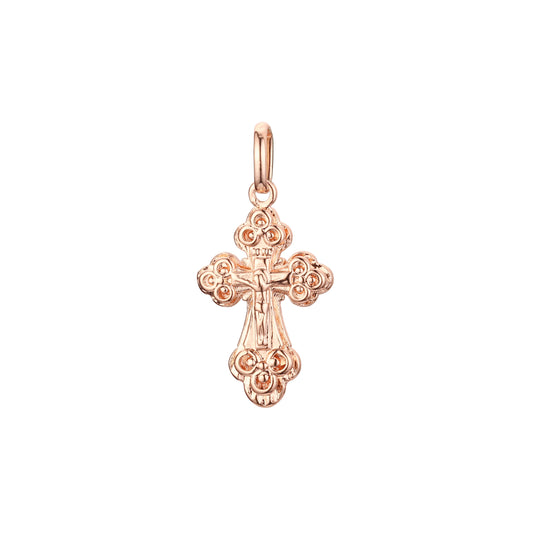 Catholic cross budded pendant in Rose Gold & 14K Gold plating colors