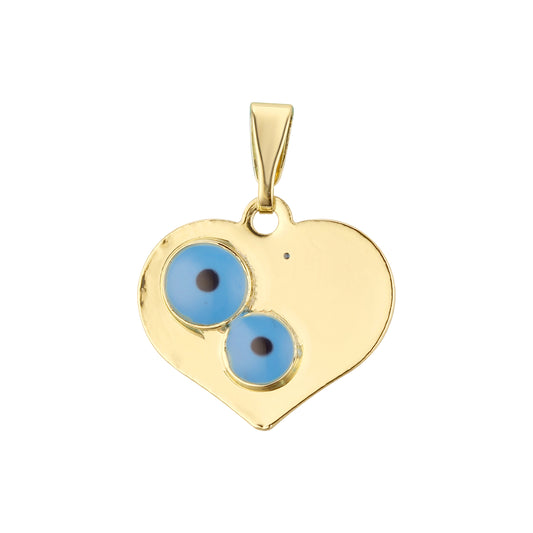 Heart with two evil eyes 14K Gold pendant