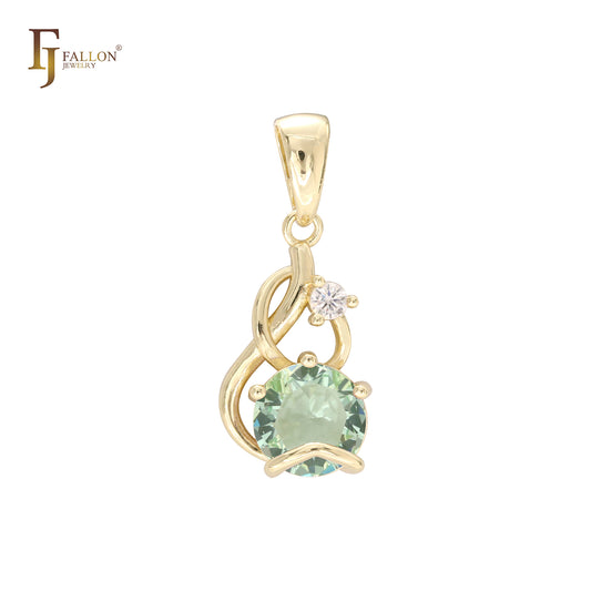Rounded big CZ 14K Gold, Rose Gold, White Gold colorful Solitaire Pendant