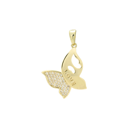 Butterfly with love paved white CZ pendant