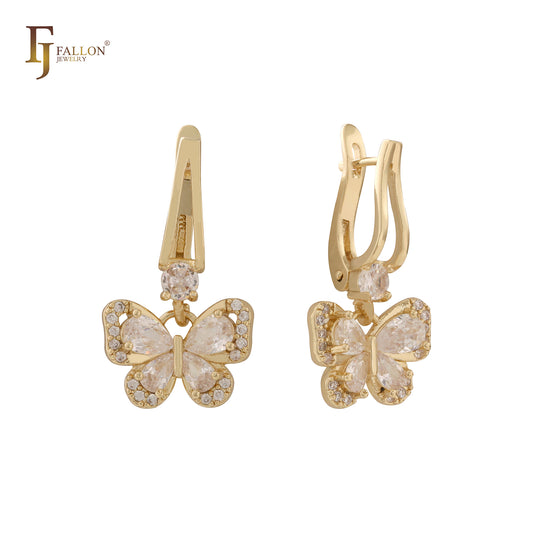 Butterfly white CZs cluster Rose Gold, 14K Gold, White Gold Earrings
