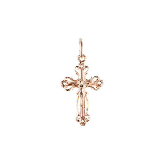 Catholic cross budded pendant in Rose Gold, White Gold plating colors