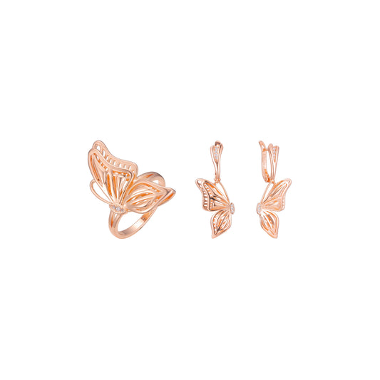 Luxurious elegant great butterfly set with rings in Rose Gold, two tone plating colors