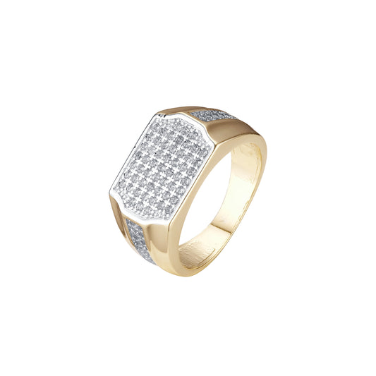 Cluster densely paved white CZs 14K Gold, two tone men's rings