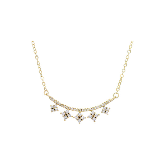 Star cluster white cubic zc 14K Gold necklace