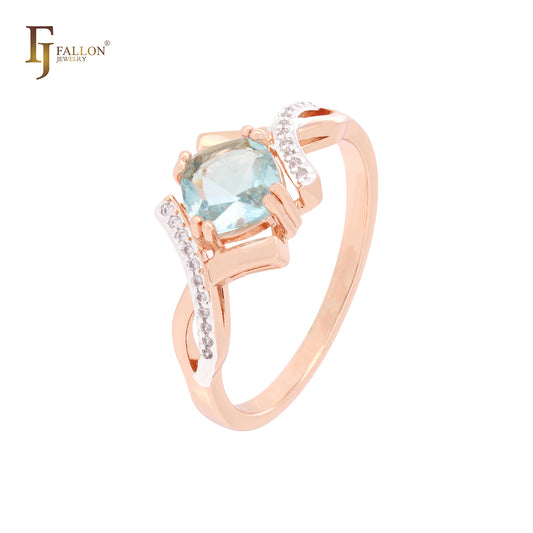 Solitaire cushion lake blue CZ Rose Gold Rings