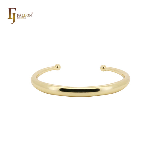 Plain shape 14K Gold, Rose Gold, White Gold beads open bangle bracelets