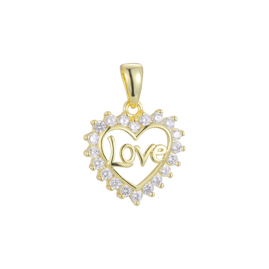 Love and heart cluster pendant in 14K Gold, 18K Gold, Rose Gold plating colors