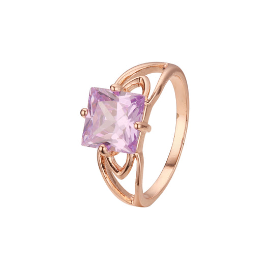 Solitaire big colorful emerald cut stones White Gold, Rose Gold rings