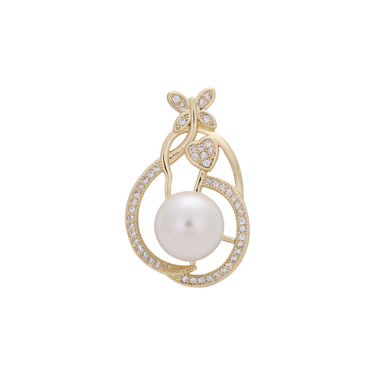Timeless elegance 14K Gold Pearl Under a Heart and Butterfly Pendant