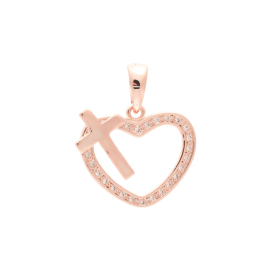 Cross in heart pendant in Rose Gold, 14K Gold plating colors