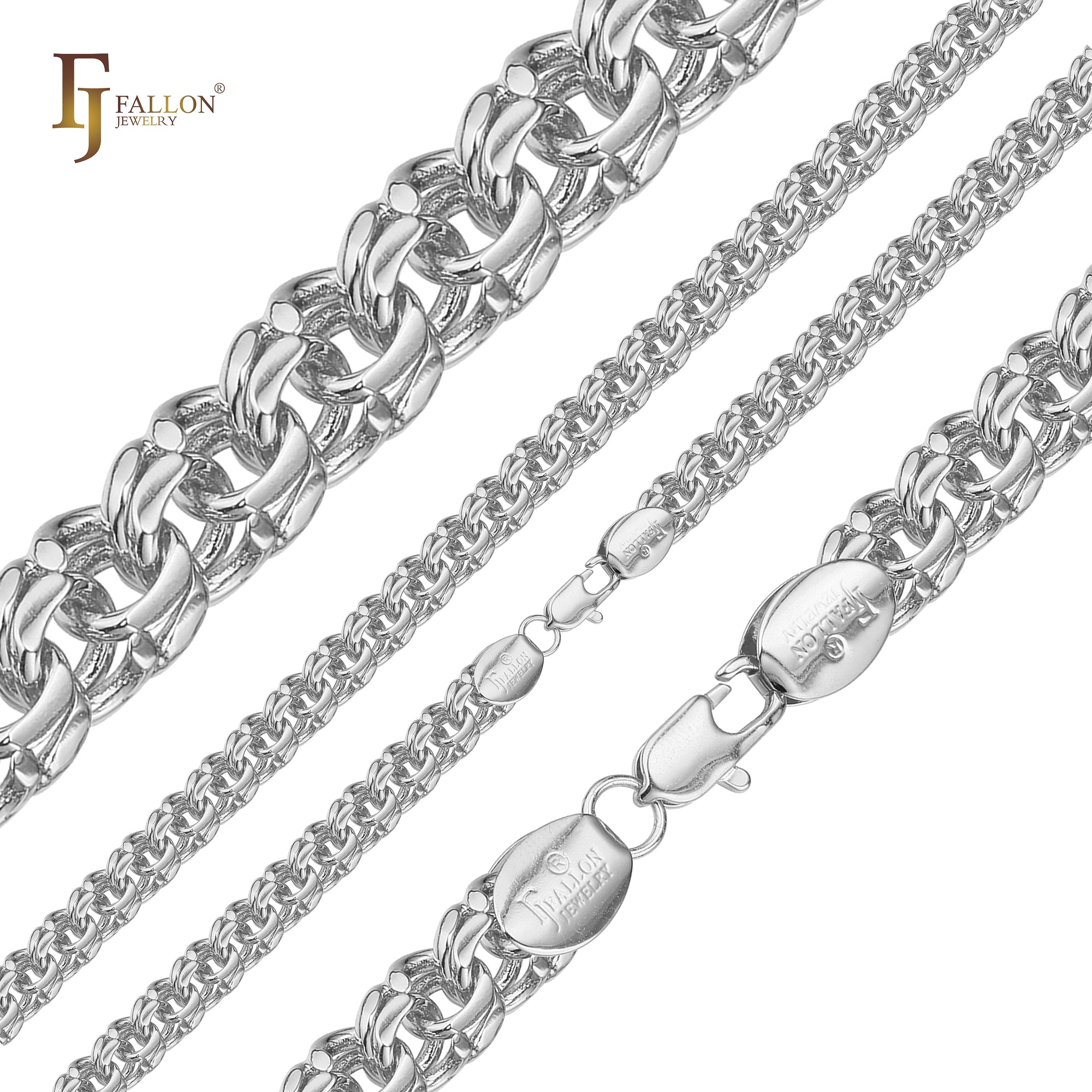 Bismarck spring double rolo link chains plated in White Gold, 14K Gold