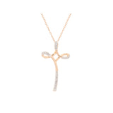 Twisted paved white cz 14K Gold, Rose Gold two tone cross pendant