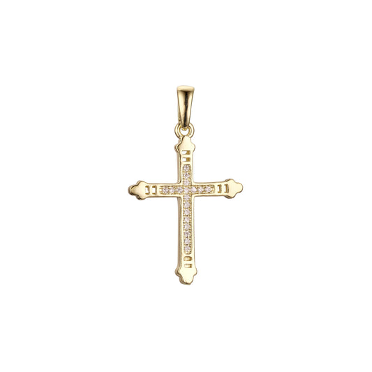 14K Gold Latin cross budded Pendant