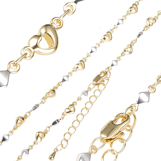{Customize} Heart and rhombus 14K Gold two tone fancy link chains