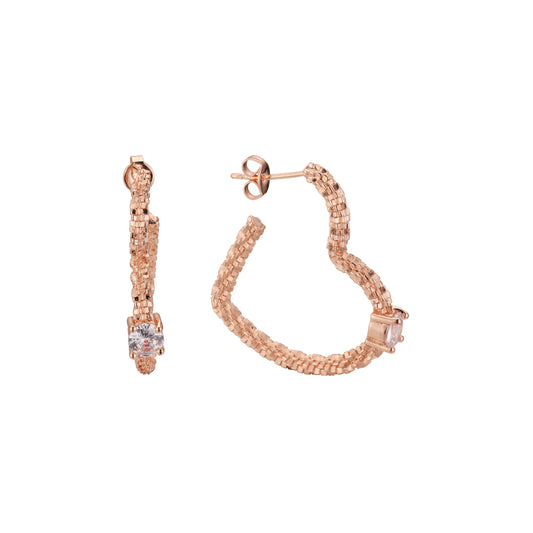 C hoop heart solitaire earrings in 14K Gold, Rose Gold plating colors