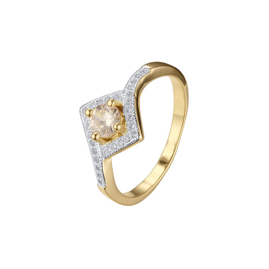 Solitaire paved stones rings plated in 14K Gold two tone colors