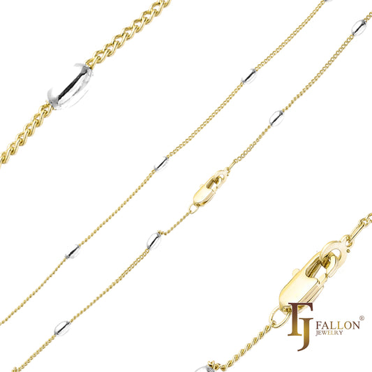 Beads round Curb cable link chains plated in 14K Gold, Rose Gold, two tone