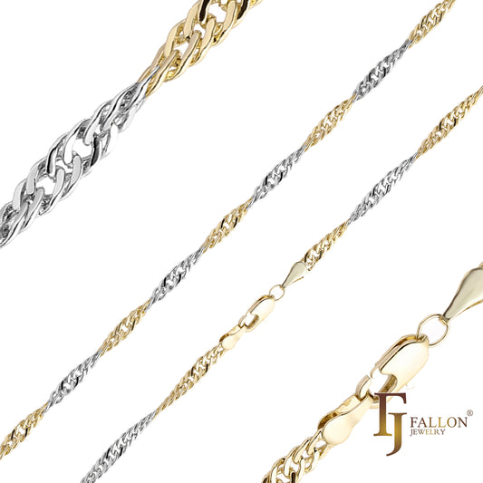 .Classic Singapore single link 14K Gold, two tone, 18K Gold chains