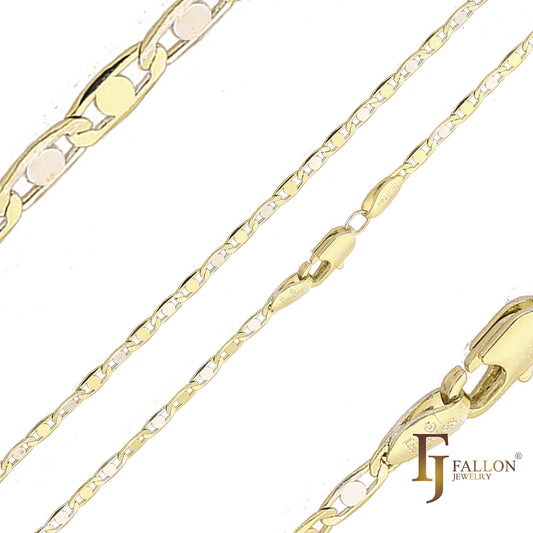 Rounded Mariner link chains plated in 14K Gold, Rose Gold, two tone