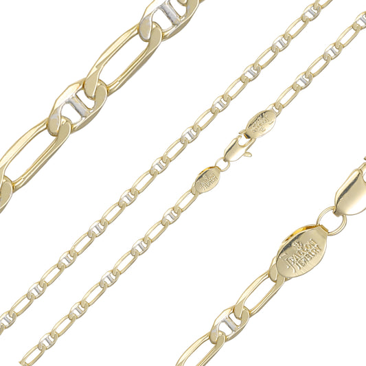 Half Mariner mixed curb link chains plated in 14K Gold, two tone