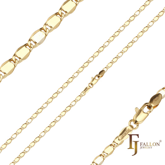 Solid snail link chains plated in 14K Gold, two tone, three tone
