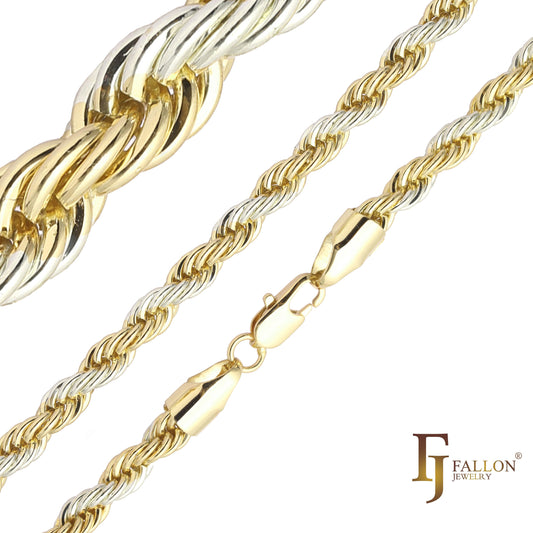 Classic French Rope chains plated in 18K Gold, 14K Gold, two tone, White Gold