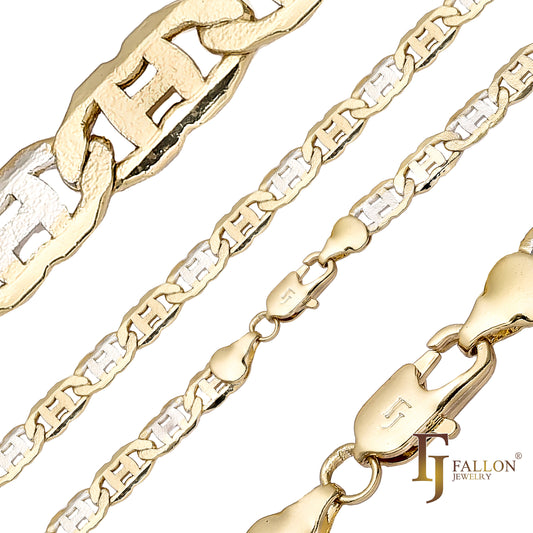 Mariner H link chains plated in 14K Gold, two tone [Rough Face]