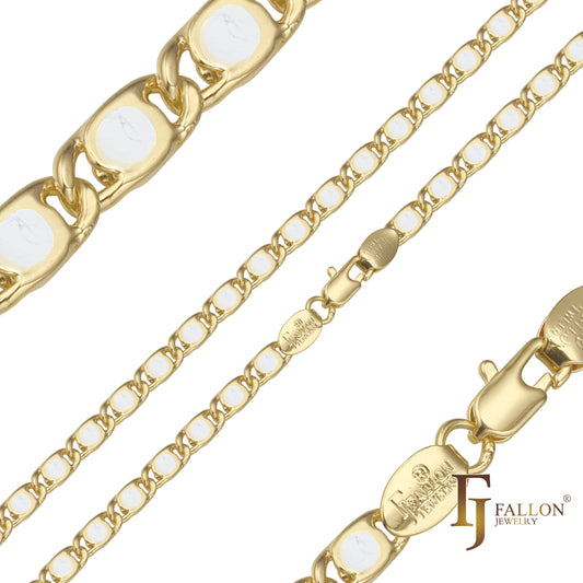 Snail link dotted white chains plated in 14K Gold, Rose Gold, two tone