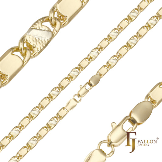 Solid snail link alternative hammered and flat 14K Gold, Rose Gold two tone chains