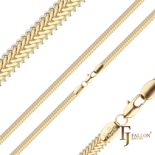 Snake chains plated in 14K Gold, Rose Gold, two tone