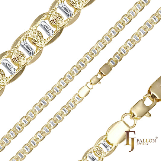 Round Mariner rod link hammered chains plated in 14K Gold, two tone