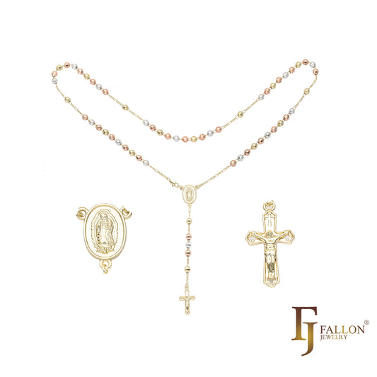 .Italian Virgin of Guadalupe Catholic beads 18K Gold, 14K Gold, two and three tone Rosary Necklace