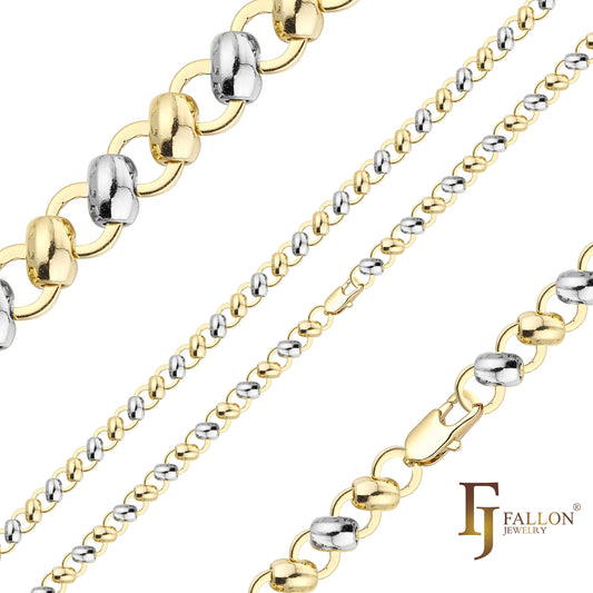 {Customize} Beads and rolo fancy link chains plated in 14K Gold, two tone