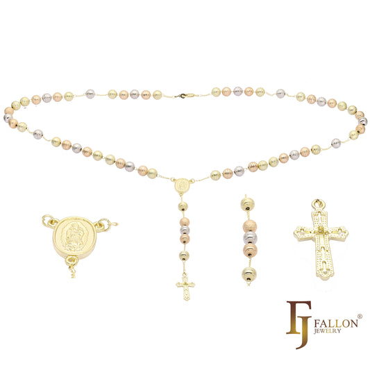 Italian Virgin of Guadalupe Catholic Rosary Necklace plated in 14K Gold two tone