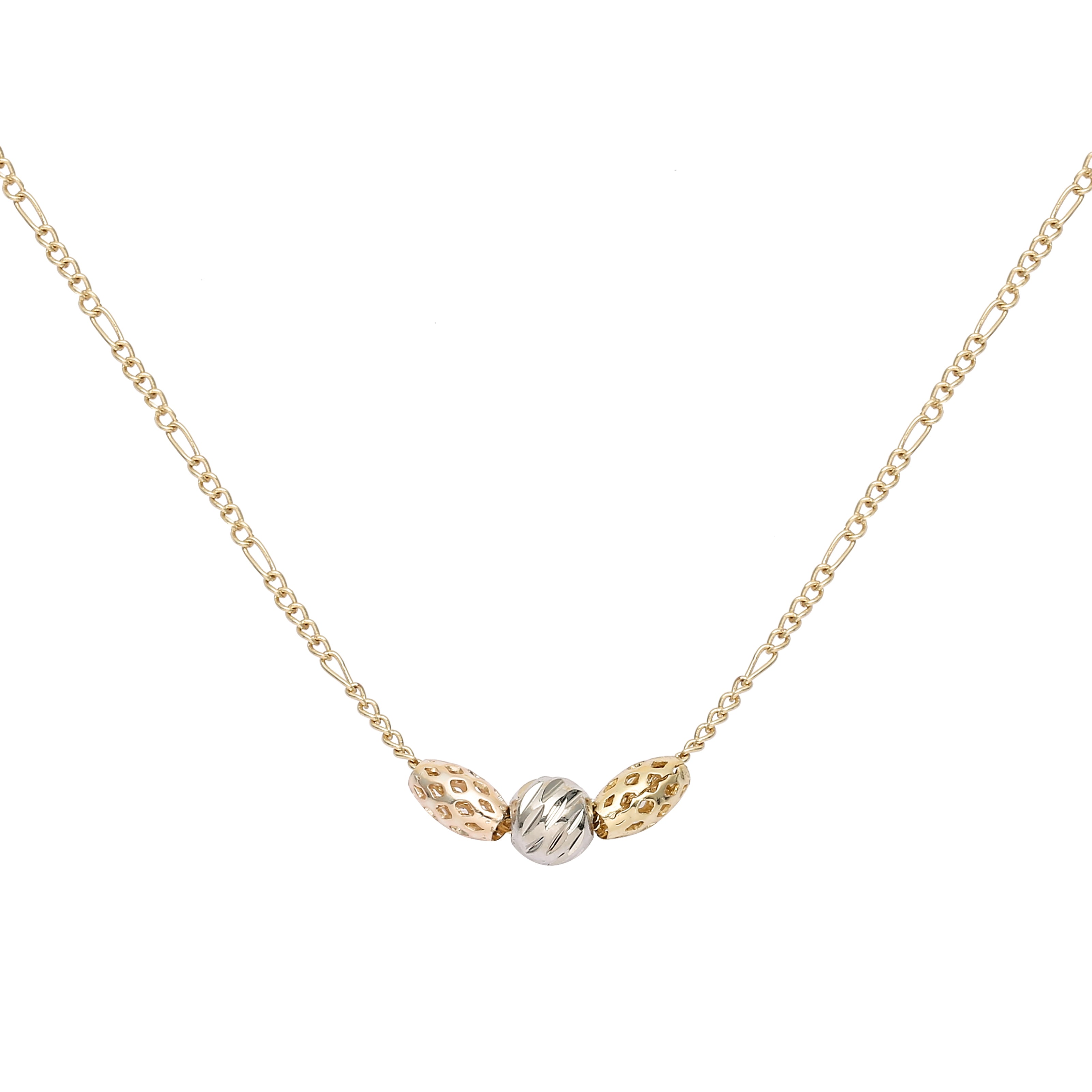 Three beads 14K Gold two tone Necklace