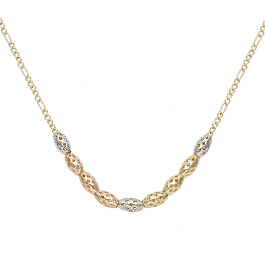 Five beads 14K Gold two tone Necklace