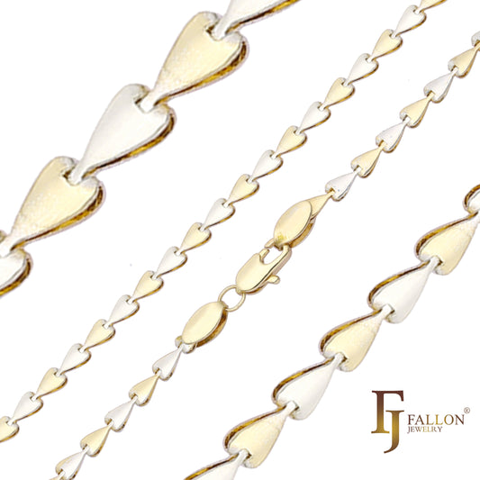 Spade heart fancy link chains plated 14K Gold, Rose Gold, two tone