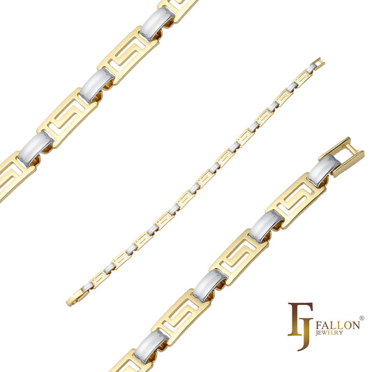 Fancy link bracelets plated in 14K Gold, Rose Gold two tone colors