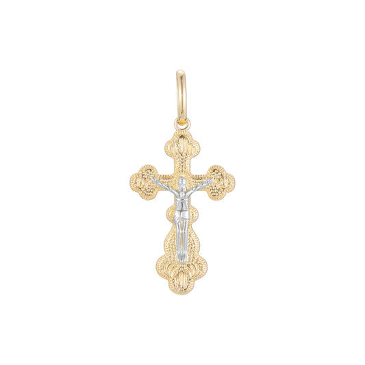 Catholic cross budded pendant in 14K Gold, Rose Gold two tone & White Gold plating colors