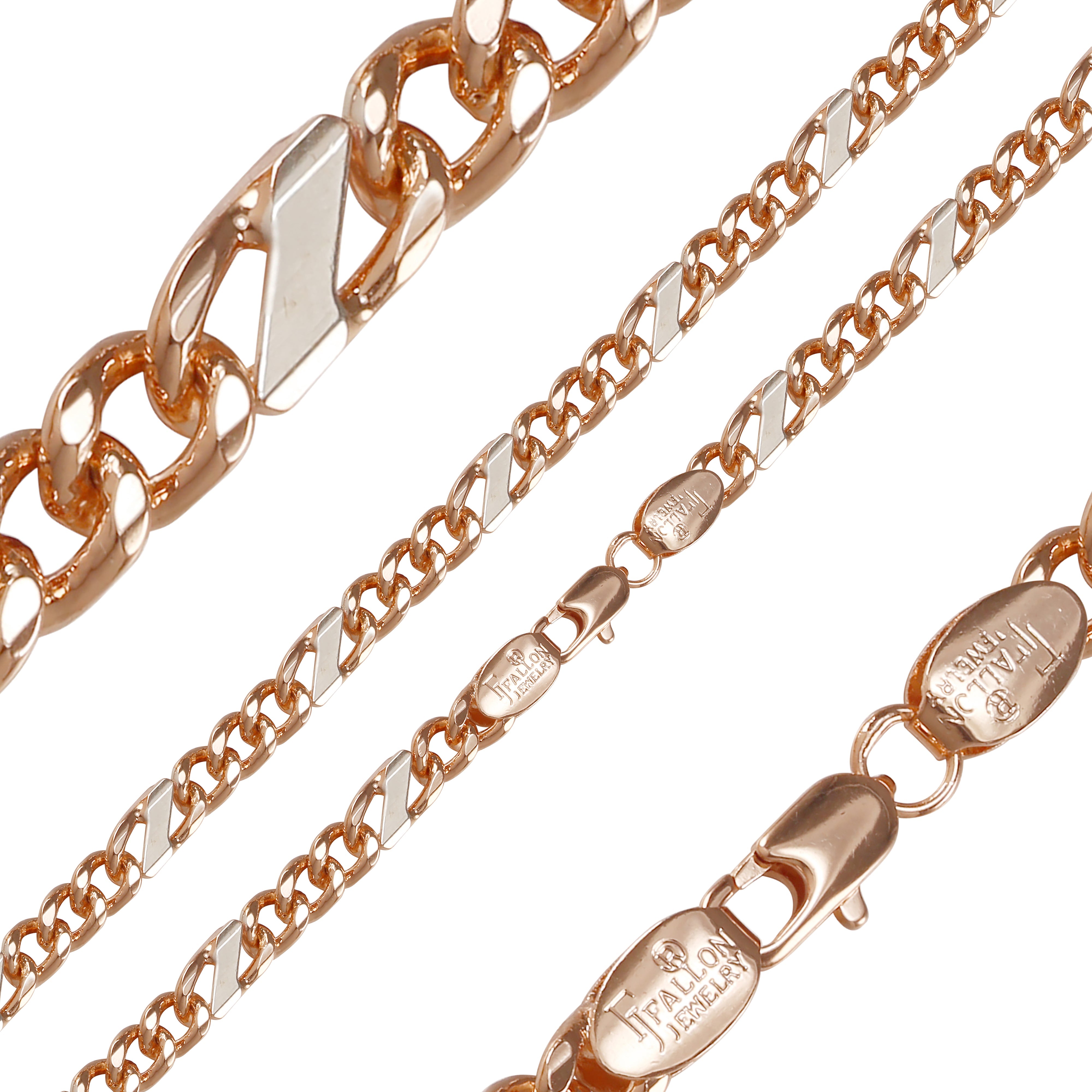Figaro Z mixed Cuban fancy link chains plated in 14K Gold, Rose Gold, two tone