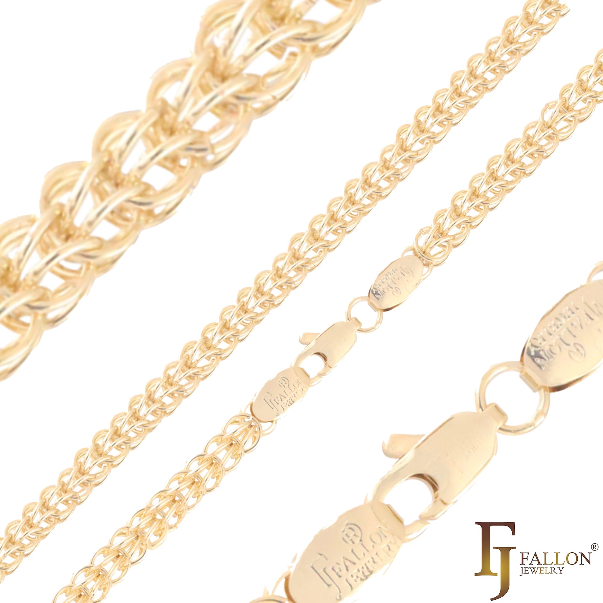 Double ring rolo cable fancy Link 14K Gold Chains