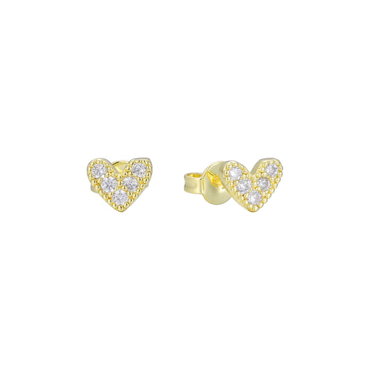Heart cluster white CZs 14K Gold stud earrings