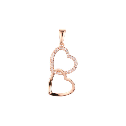 Paved white CZs heart in heart Rose Gold, 14K Gold pendant