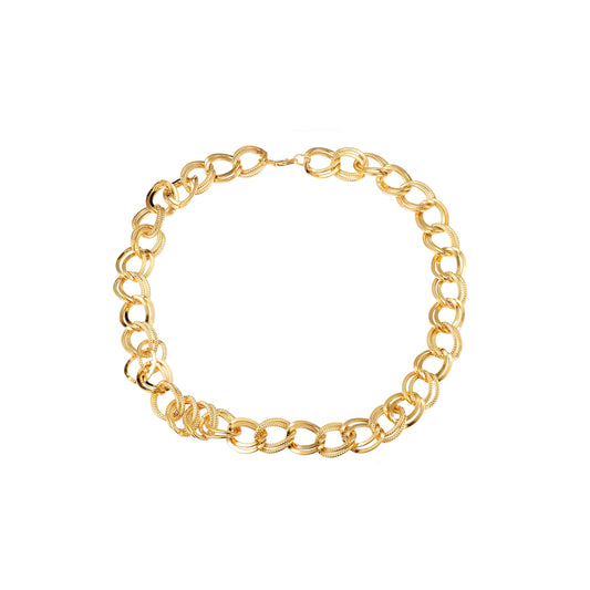 Wide double oval half hammered link 18K Gold bracelets