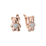 Bear child earrings in 14K Gold, Rose Gold, two tone plating colors