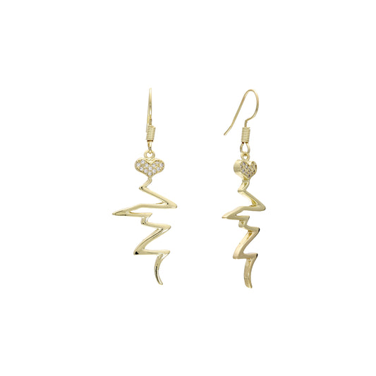 14k gold wire hook zigzag heart earrings