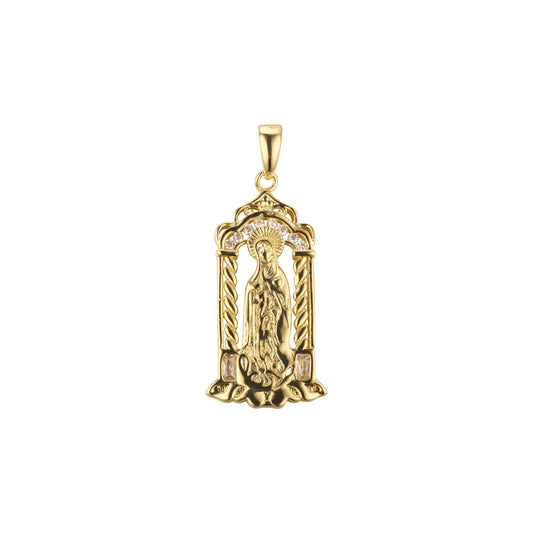 Virgin Mary of Guadalupe pendant plated in 14K Gold colors