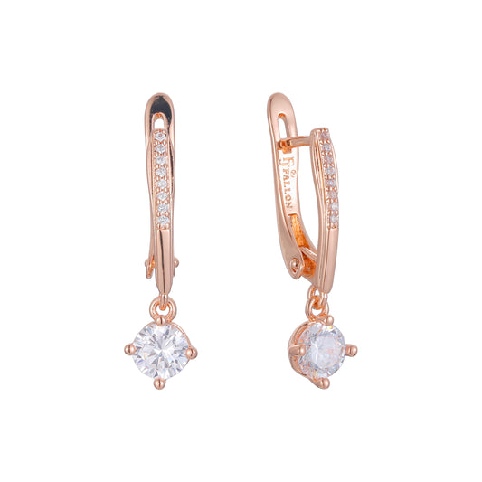 Solitaire drop 14K Gold, Rose Gold, two tone earrings